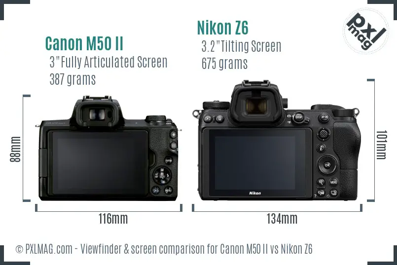 Canon M50 II vs Nikon Z6 Screen and Viewfinder comparison