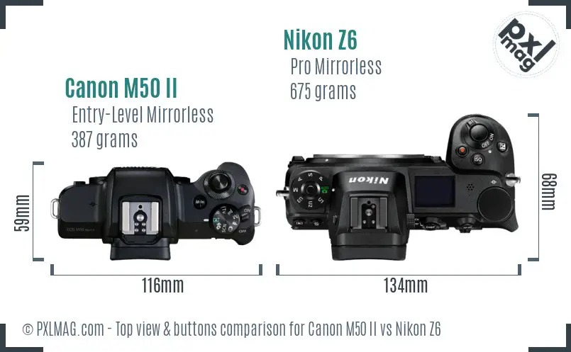 Canon M50 II vs Nikon Z6 top view buttons comparison