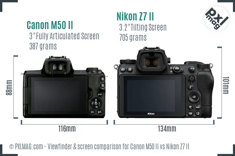 Canon M50 II vs Nikon Z7 II Screen and Viewfinder comparison