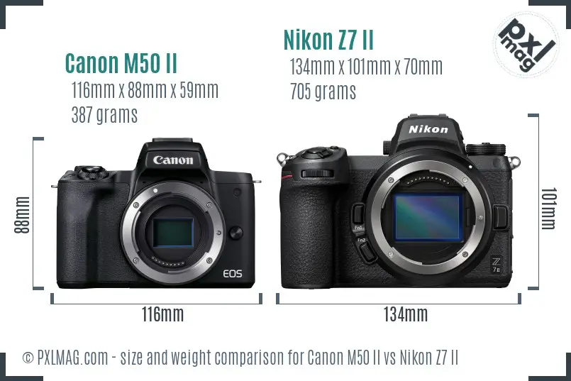 Canon M50 II vs Nikon Z7 II size comparison