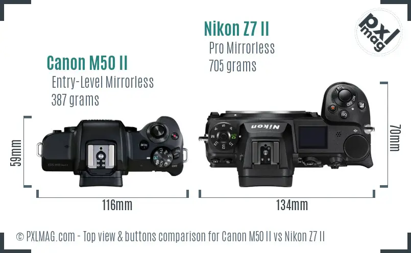 Canon M50 II vs Nikon Z7 II top view buttons comparison