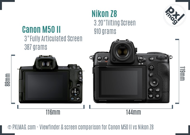 Canon M50 II vs Nikon Z8 Screen and Viewfinder comparison
