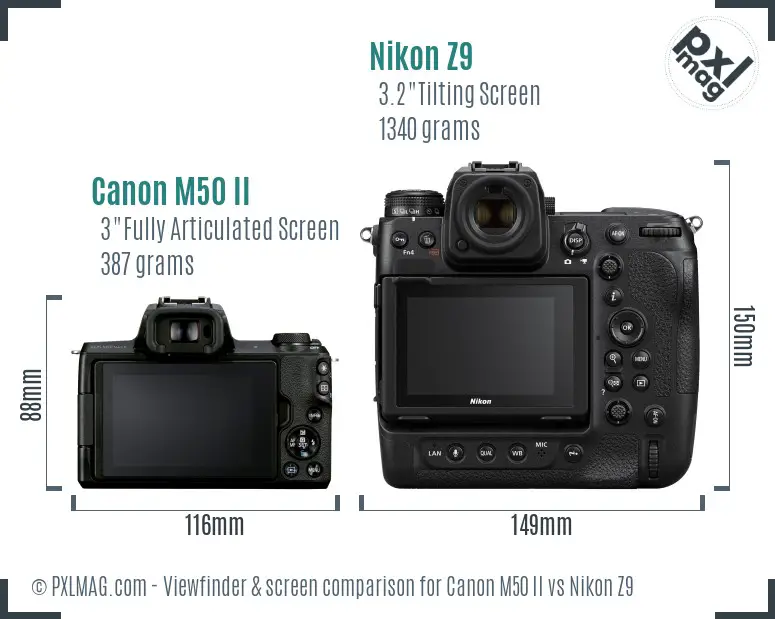 Canon M50 II vs Nikon Z9 Screen and Viewfinder comparison