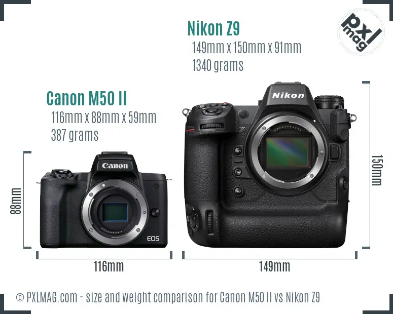 Canon M50 II vs Nikon Z9 size comparison
