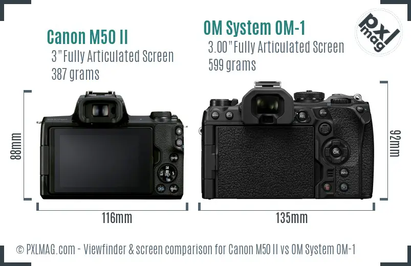 Canon M50 II vs OM System OM-1 Screen and Viewfinder comparison