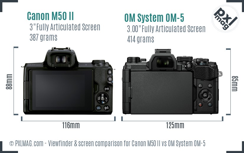 Canon M50 II vs OM System OM-5 Screen and Viewfinder comparison
