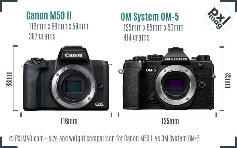 Canon M50 II vs OM System OM-5 size comparison