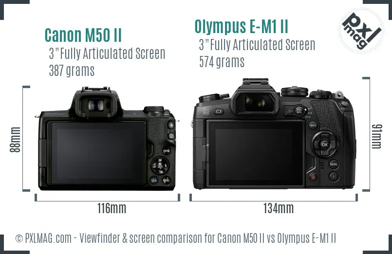Canon M50 II vs Olympus E-M1 II Screen and Viewfinder comparison