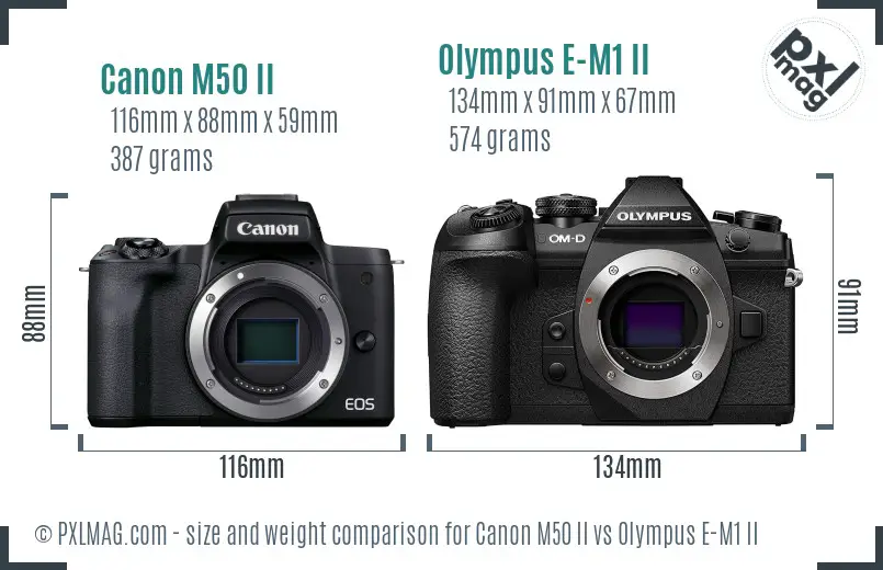 Canon M50 II vs Olympus E-M1 II size comparison