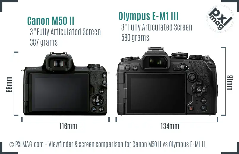 Canon M50 II vs Olympus E-M1 III Screen and Viewfinder comparison