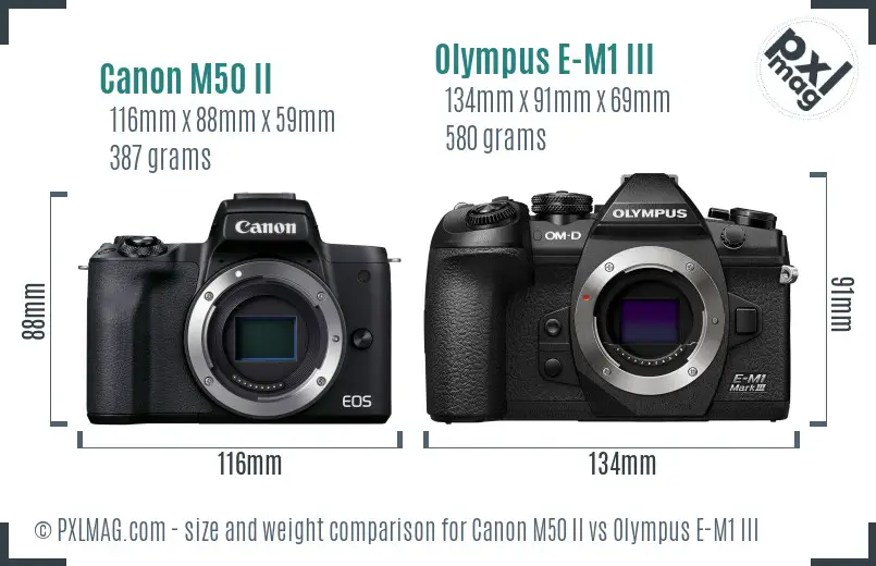 Canon M50 II vs Olympus E-M1 III size comparison