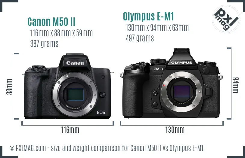 Canon M50 II vs Olympus E-M1 size comparison Canon M50 II vs Olympus E-M1 size comparison