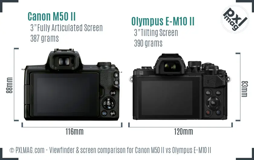 Canon M50 II vs Olympus E-M10 II Screen and Viewfinder comparison