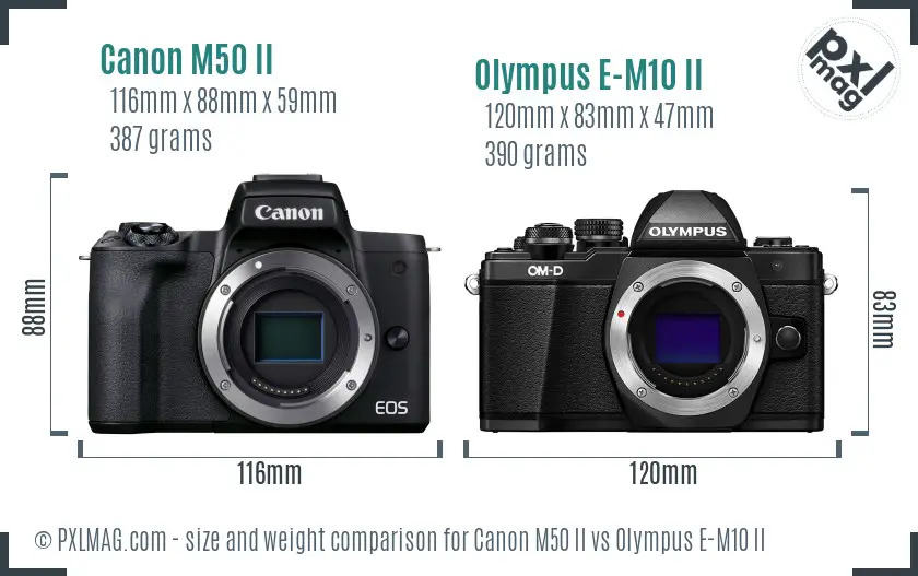 Canon M50 II vs Olympus E-M10 II size comparison