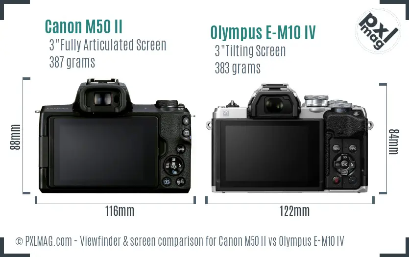 Canon M50 II vs Olympus E-M10 IV Screen and Viewfinder comparison