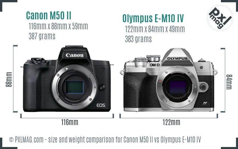 Canon M50 II vs Olympus E-M10 IV size comparison