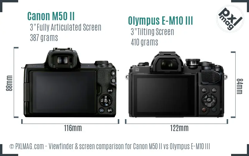 Canon M50 II vs Olympus E-M10 III Screen and Viewfinder comparison