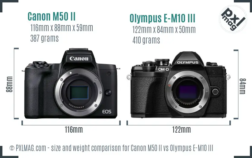 Canon M50 II vs Olympus E-M10 III size comparison