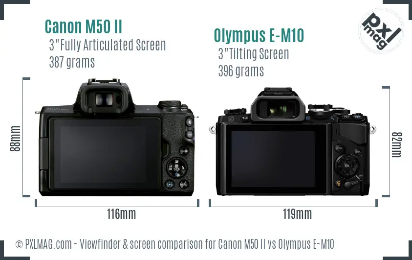 Canon M50 II vs Olympus E-M10 Screen and Viewfinder comparison