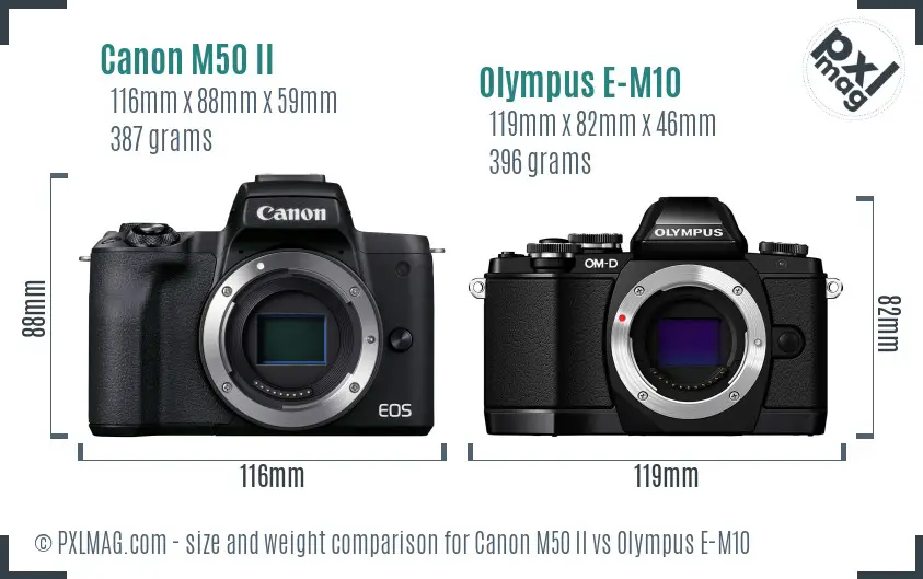 Canon M50 II vs Olympus E-M10 size comparison