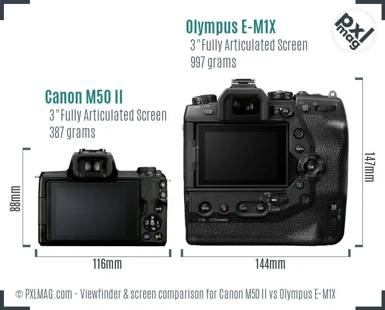 Canon M50 II vs Olympus E-M1X Screen and Viewfinder comparison