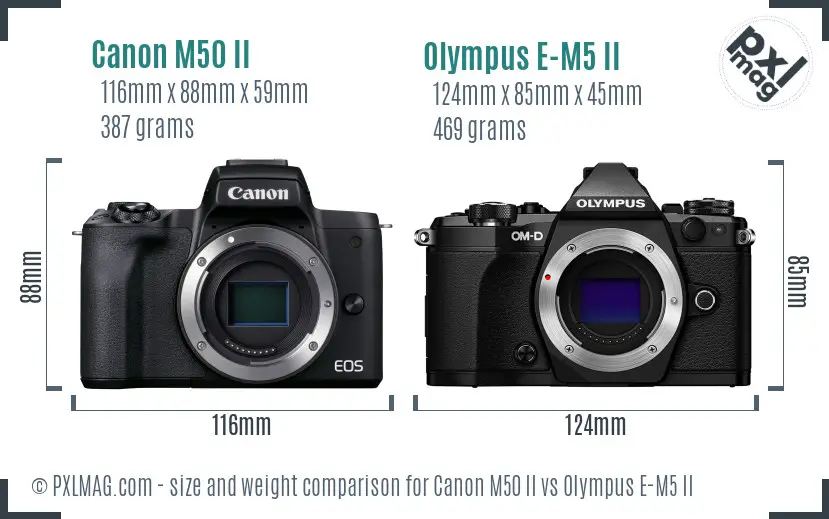 Canon M50 II vs Olympus E-M5 II size comparison