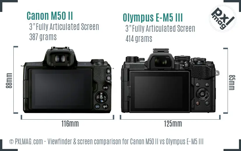 Canon M50 II vs Olympus E-M5 III Screen and Viewfinder comparison