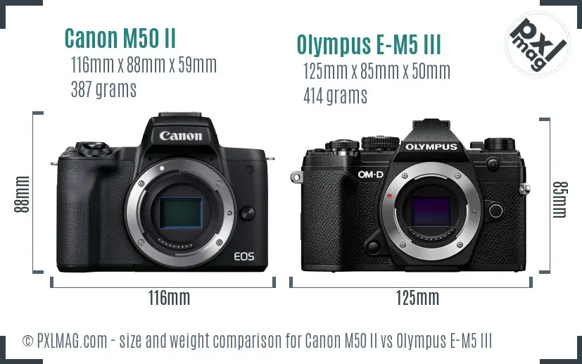 Canon M50 II vs Olympus E-M5 III size comparison
