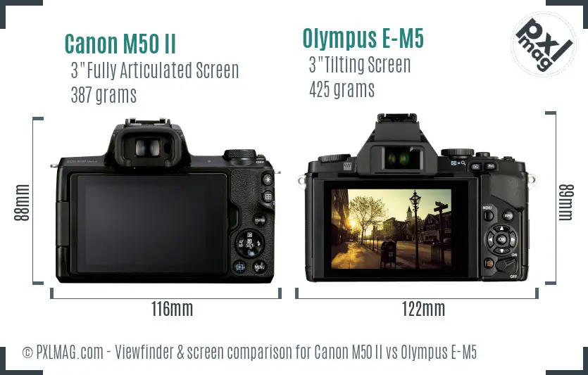 Canon M50 II vs Olympus E-M5 Screen and Viewfinder comparison