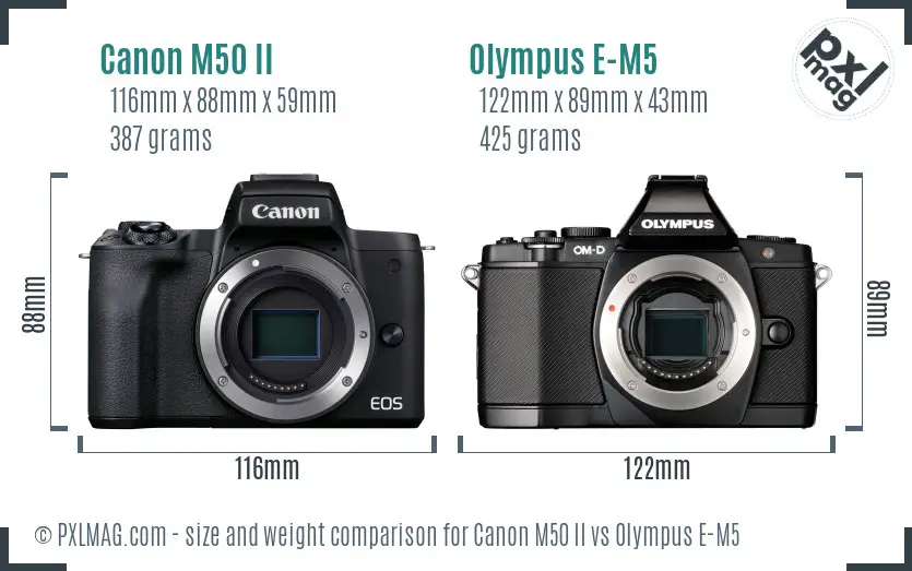 Canon M50 II vs Olympus E-M5 size comparison