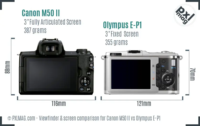 Canon M50 II vs Olympus E-P1 Screen and Viewfinder comparison