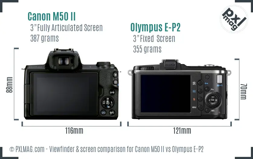 Canon M50 II vs Olympus E-P2 Screen and Viewfinder comparison