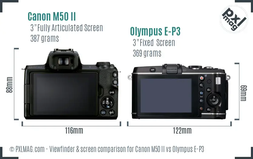 Canon M50 II vs Olympus E-P3 Screen and Viewfinder comparison