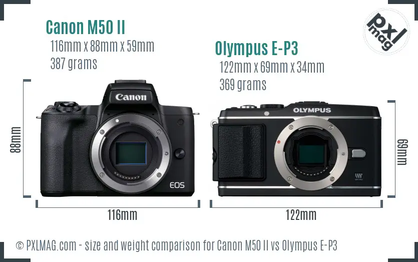 Canon M50 II vs Olympus E-P3 size comparison