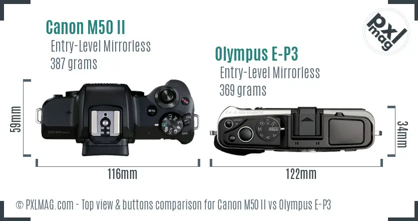 Canon M50 II vs Olympus E-P3 top view buttons comparison