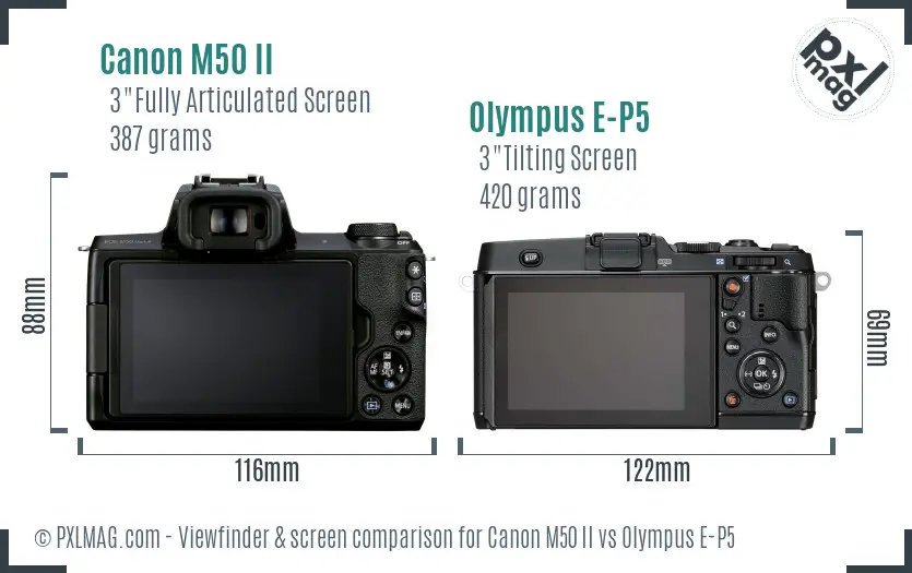 Canon M50 II vs Olympus E-P5 Screen and Viewfinder comparison