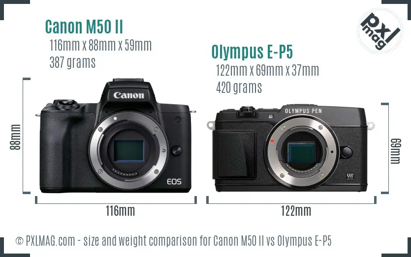 Canon M50 II vs Olympus E-P5 size comparison