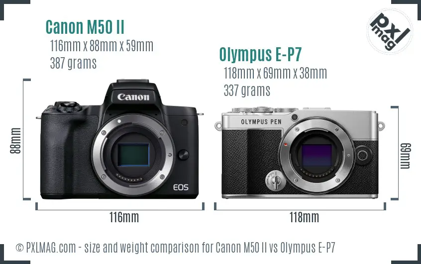 Canon M50 II vs Olympus E-P7 size comparison