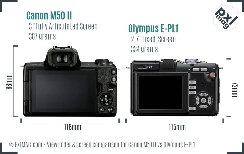 Canon M50 II vs Olympus E-PL1 Screen and Viewfinder comparison