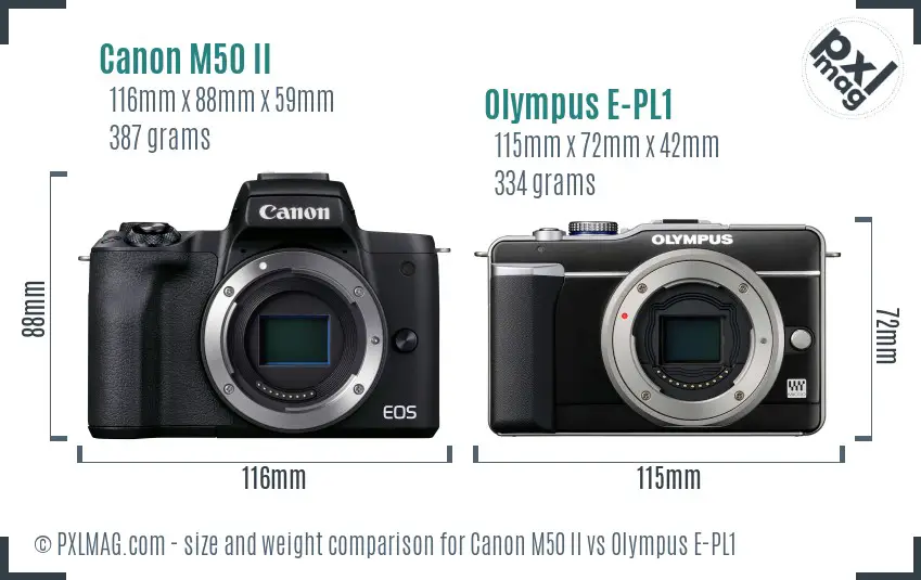 Canon M50 II vs Olympus E-PL1 size comparison