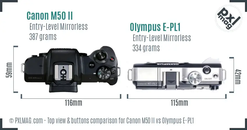 Canon M50 II vs Olympus E-PL1 top view buttons comparison