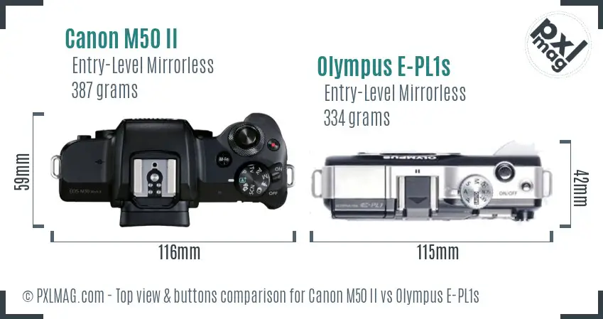 Canon M50 II vs Olympus E-PL1s top view buttons comparison