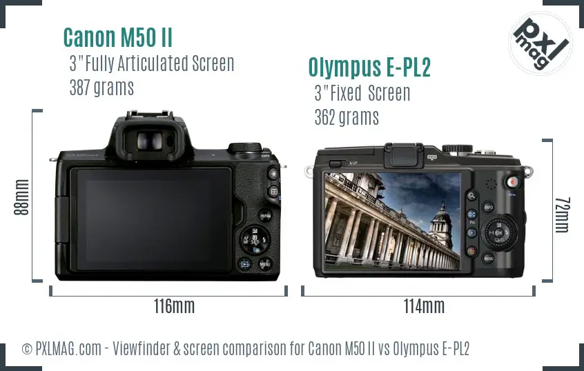 Canon M50 II vs Olympus E-PL2 Screen and Viewfinder comparison