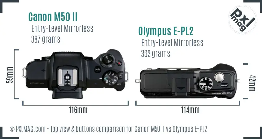 Canon M50 II vs Olympus E-PL2 top view buttons comparison