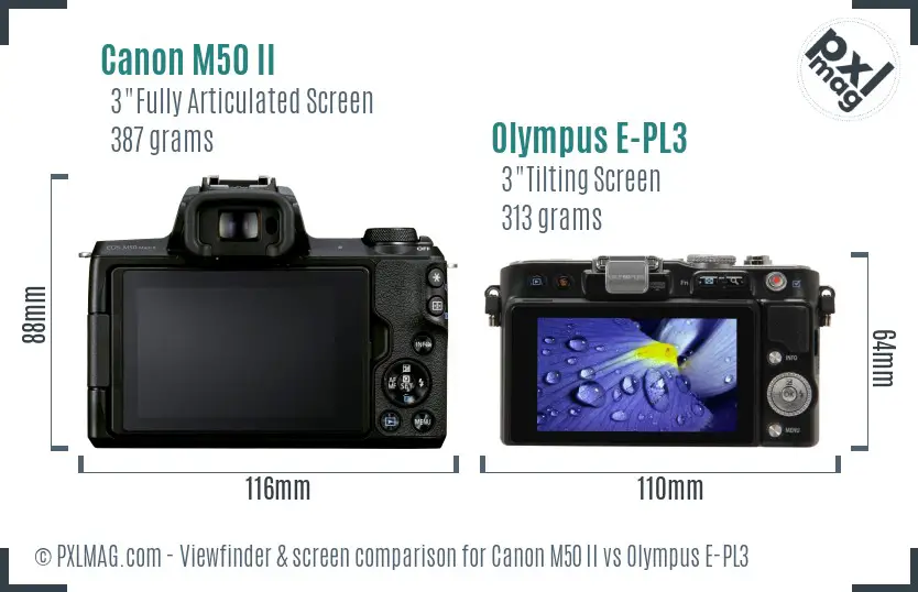 Canon M50 II vs Olympus E-PL3 Screen and Viewfinder comparison