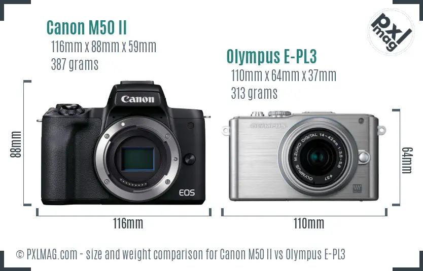 Canon M50 II vs Olympus E-PL3 size comparison