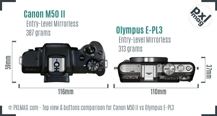 Canon M50 II vs Olympus E-PL3 top view buttons comparison