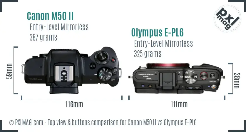 Canon M50 II vs Olympus E-PL6 top view buttons comparison