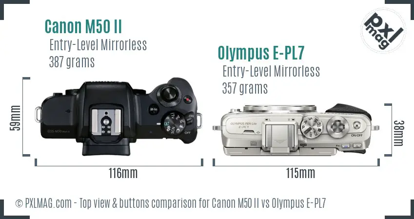 Canon M50 II vs Olympus E-PL7 top view buttons comparison