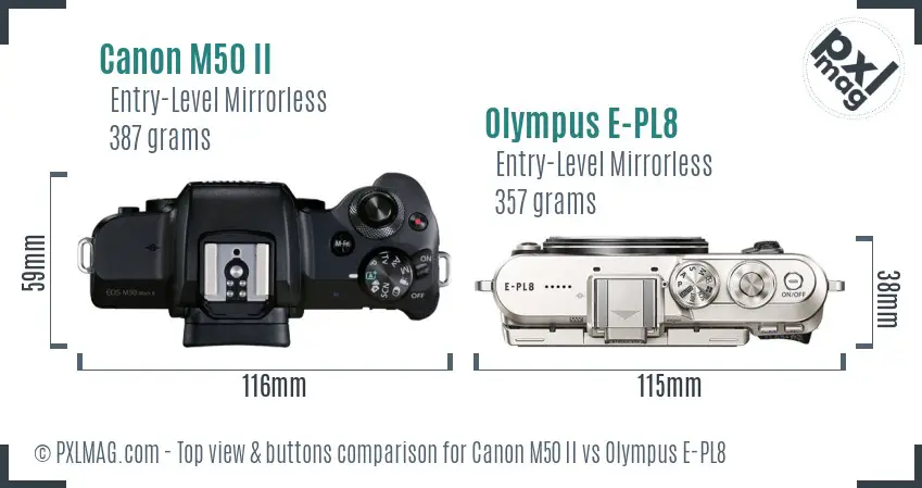 Canon M50 II vs Olympus E-PL8 top view buttons comparison